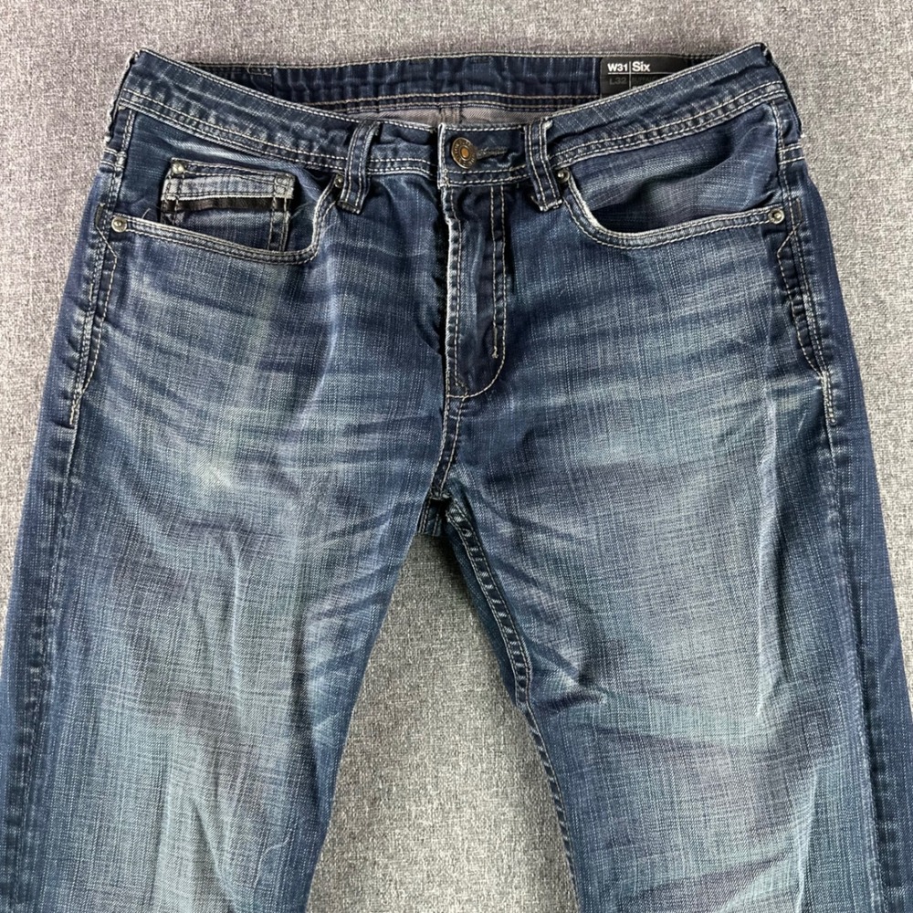 Buffalo Jeans Mens 31 Six Slim Straight Blue Faded Whiskered David Bitton - Picture 3 of 11